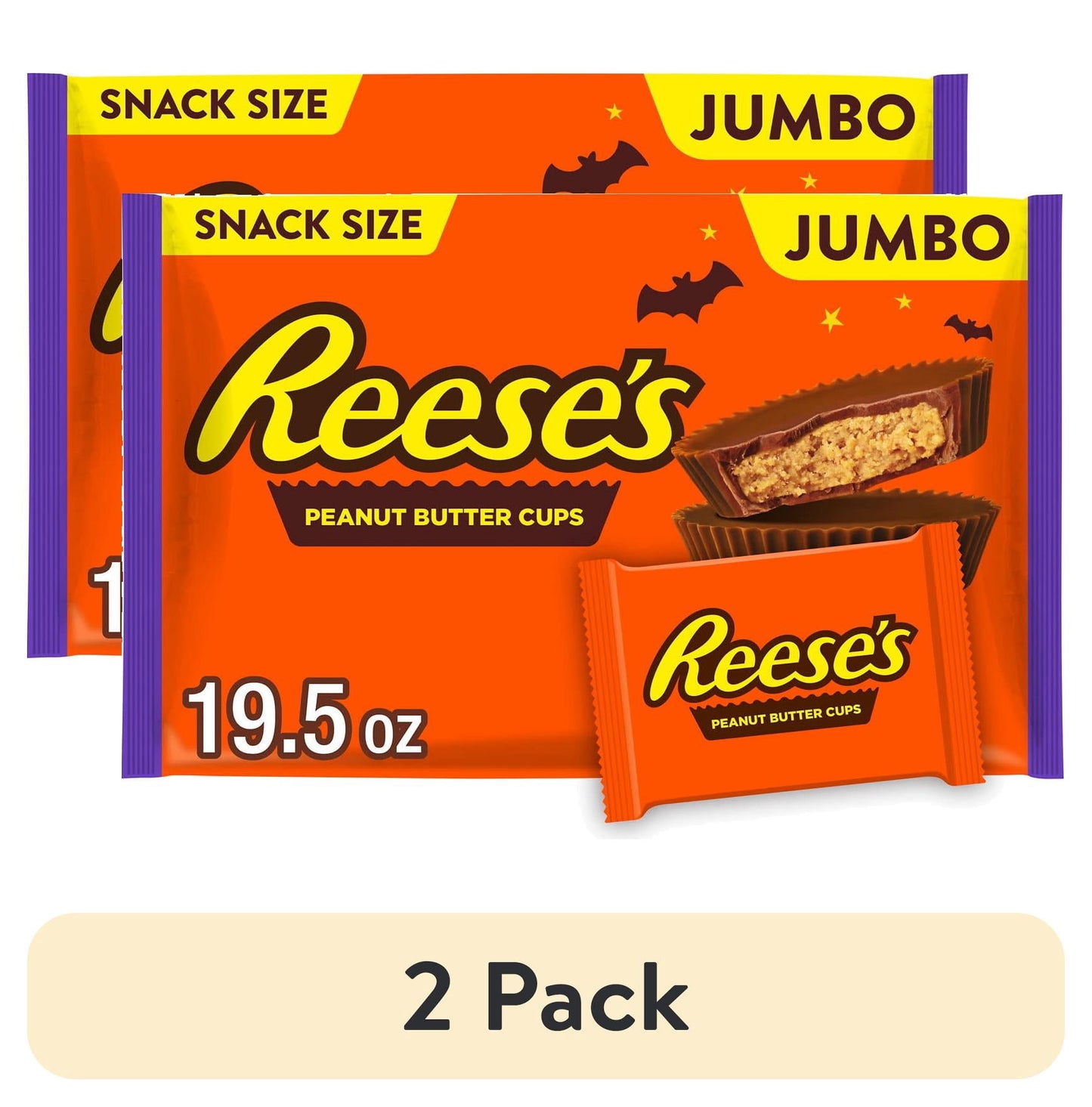 Reese's Milk Chocolate Snack Size Peanut Butter Cups, Halloween Candy Jumbo Bag, 19.5 oz