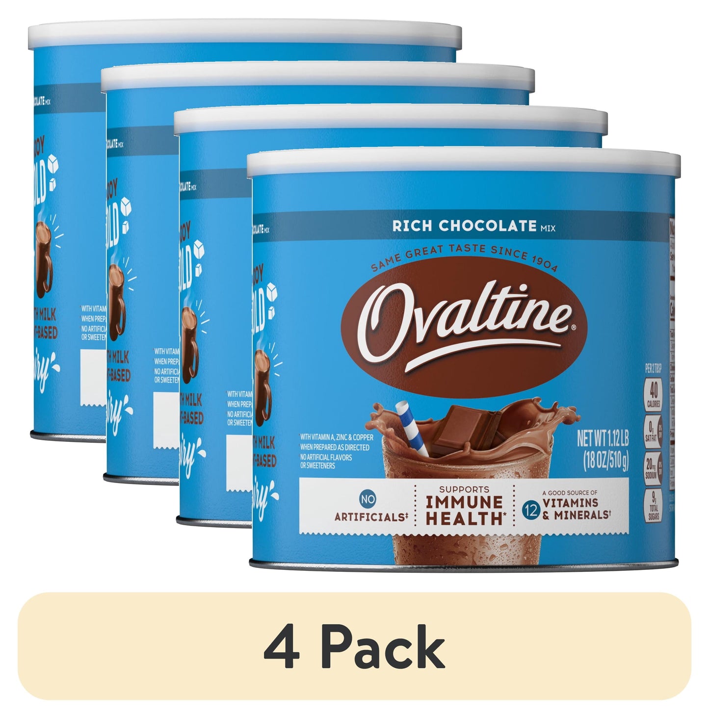 Ovaltine Rich Chocolate Powdered Stir In Drink Mix for Hot and Cold Milk, 18 oz, 46 Servings