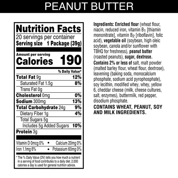 Hero image 5 of (6 pack) Austin Peanut Butter On Toasty Sandwich Crackers, Lunch Snacks, 20 Count, 5 of 10 Best seller Austin (6 pack) Austin Peanut Butter On Toasty Sandwich Crackers, Lunch Snacks, 20 Count