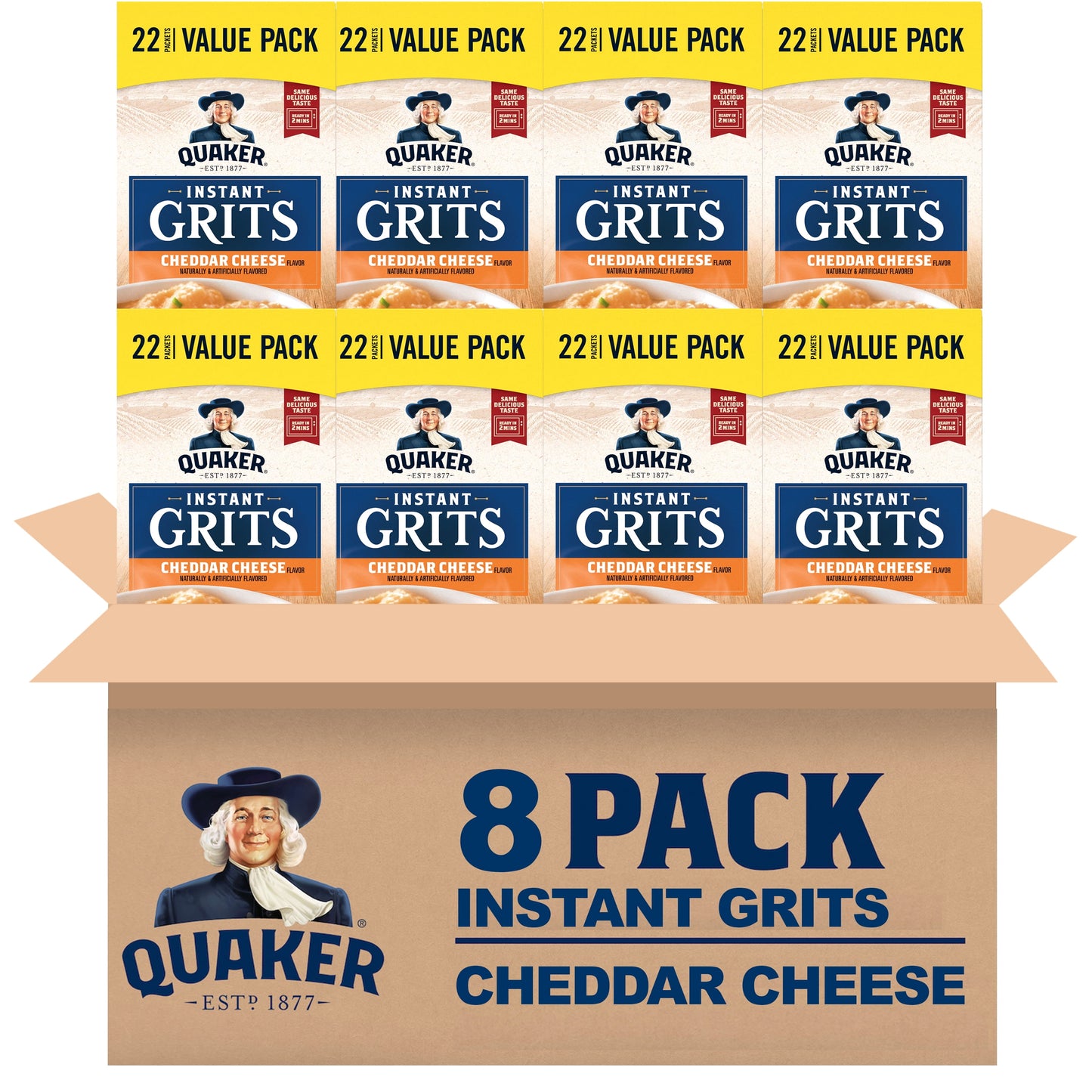 Quaker Instant Grits Cheddar Cheese Naturally Flavored, 0.98 oz 22 Count Box