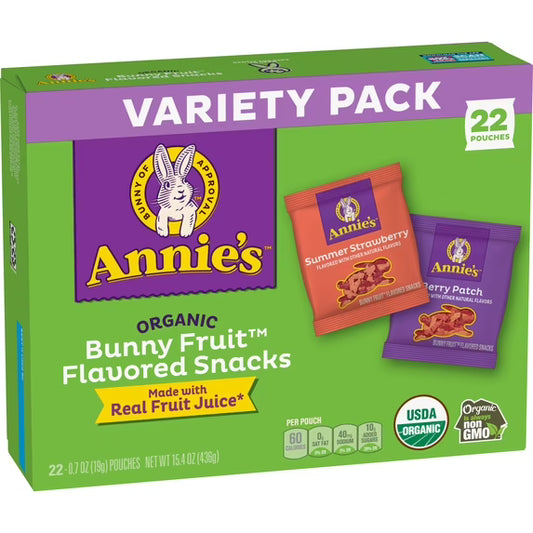(3 pack) Annie's Organic Bunny Fruit Flavored Snacks, Variety Pack, Gluten Free, 22 Count Pouches