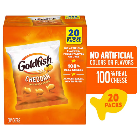 Goldfish Cheddar Cheese Crackers, Baked Snack Crackers, 1 oz on-The-Go Snack Packs, 20 Count Box