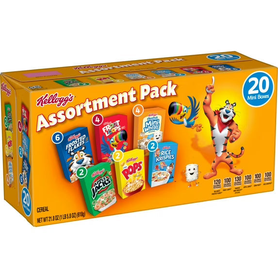 Kellogg's Assortment Pack Variety Pack Breakfast Cereal Box, 21.8 oz, 20 Count ( 2 pack)