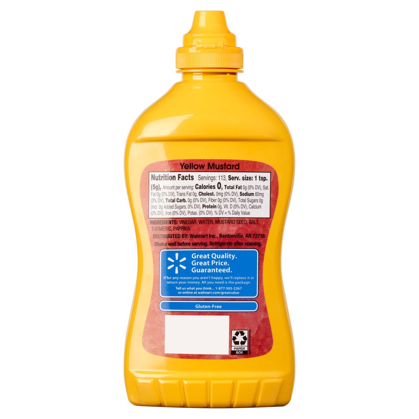 (12 pack) Great Value Yellow Mustard, 20 oz Squeeze Bottle