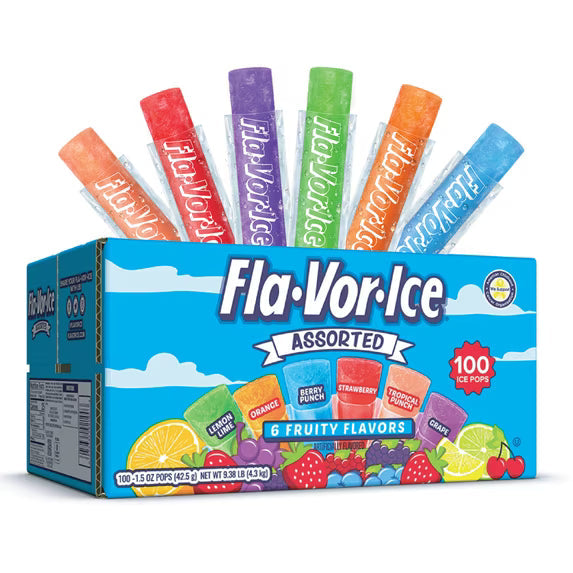 (2 pack) Fla-Vor-Ice Assorted Gluten-Free Freezer Ice Pops, 1.5 oz, 100 Count