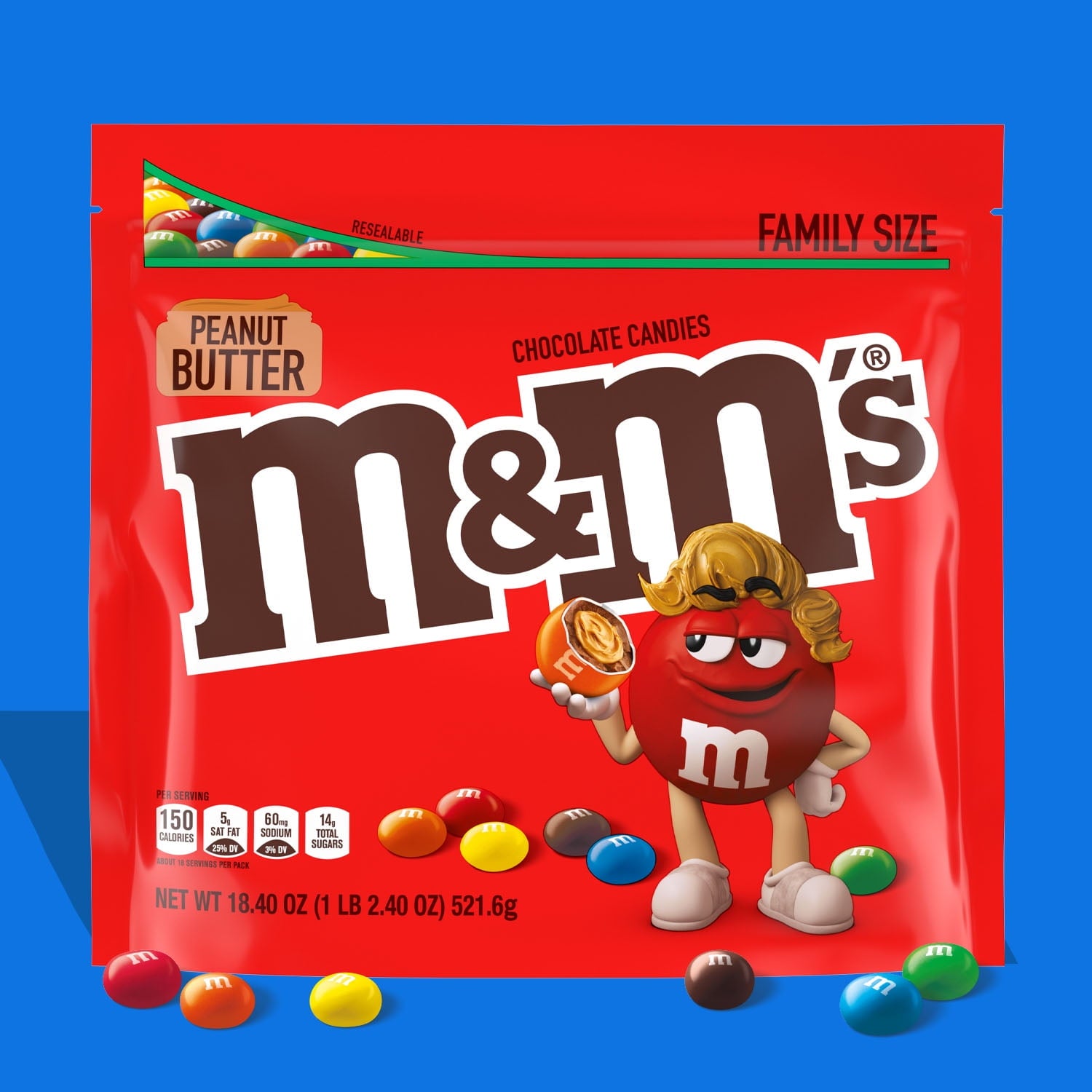 M&M's Peanut Butter Chocolate Candy, Family Size - 17.2 oz Bulk Bag