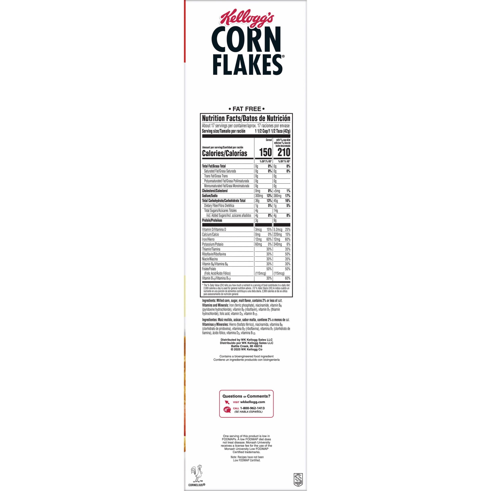 Kellogg's Corn Flakes Original Breakfast Cereal, 8 Vitamins and Minerals, Mega Size, 25.2 oz