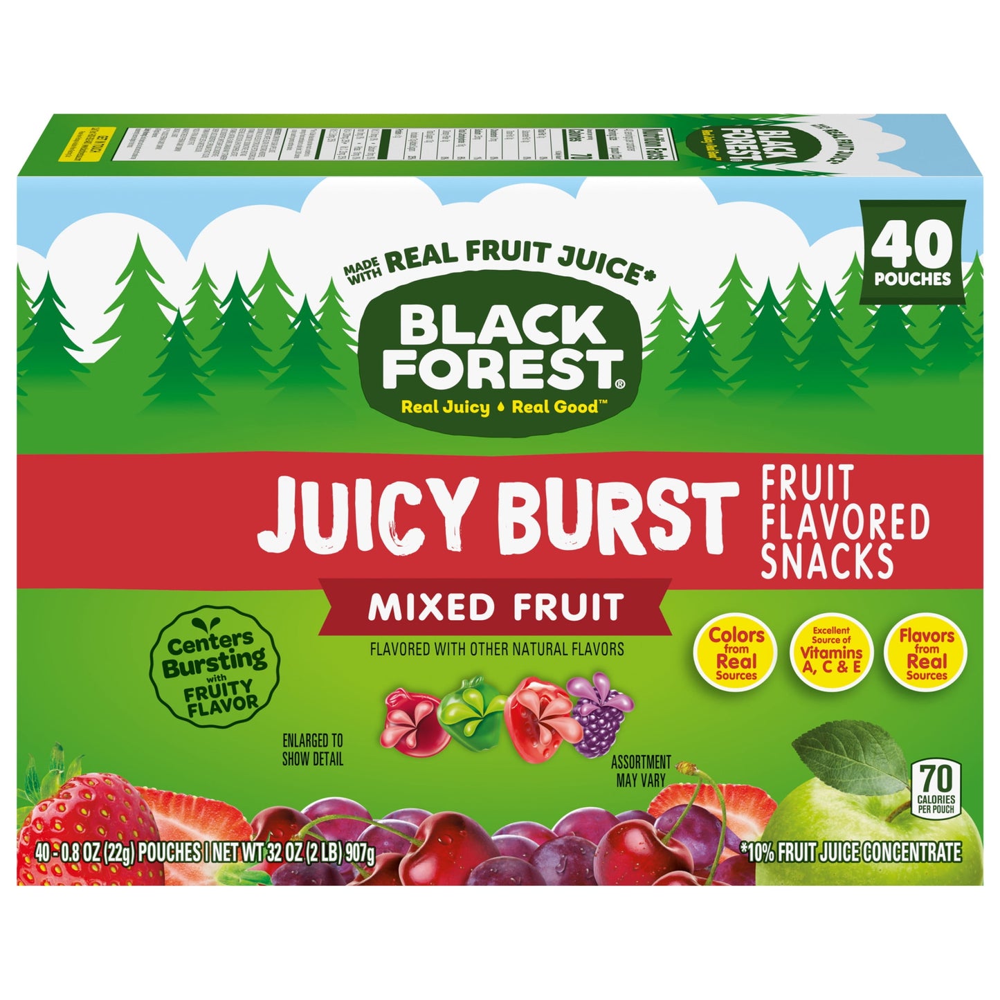 Black Forest Juicy Burst Fruit Flavored Snacks, Mixed Fruit, 0.8 oz, 40 Count