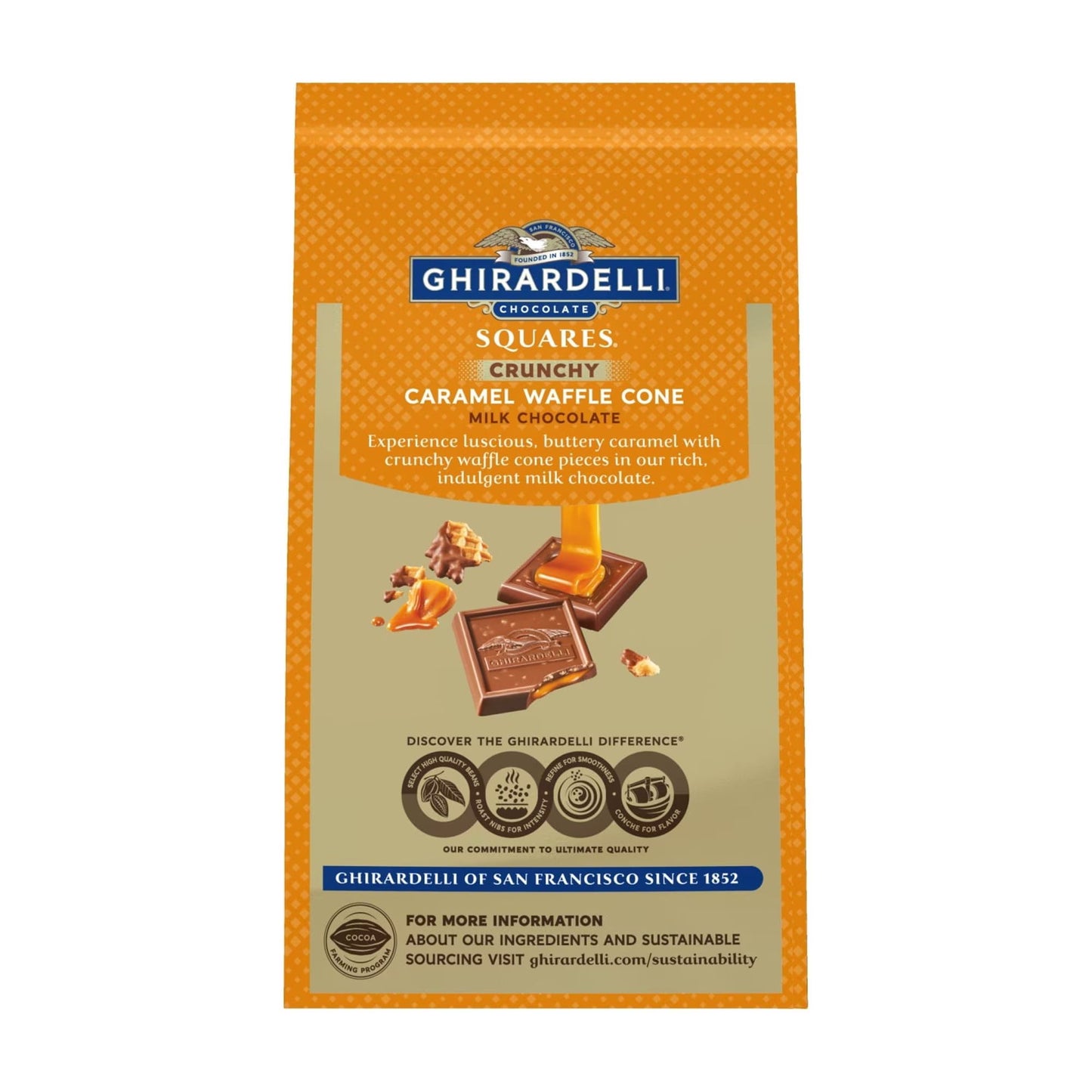 GHIRARDELLI Milk Chocolate Candy SQUARES with Caramel Waffle Cone Filling, 5.2 oz Bag