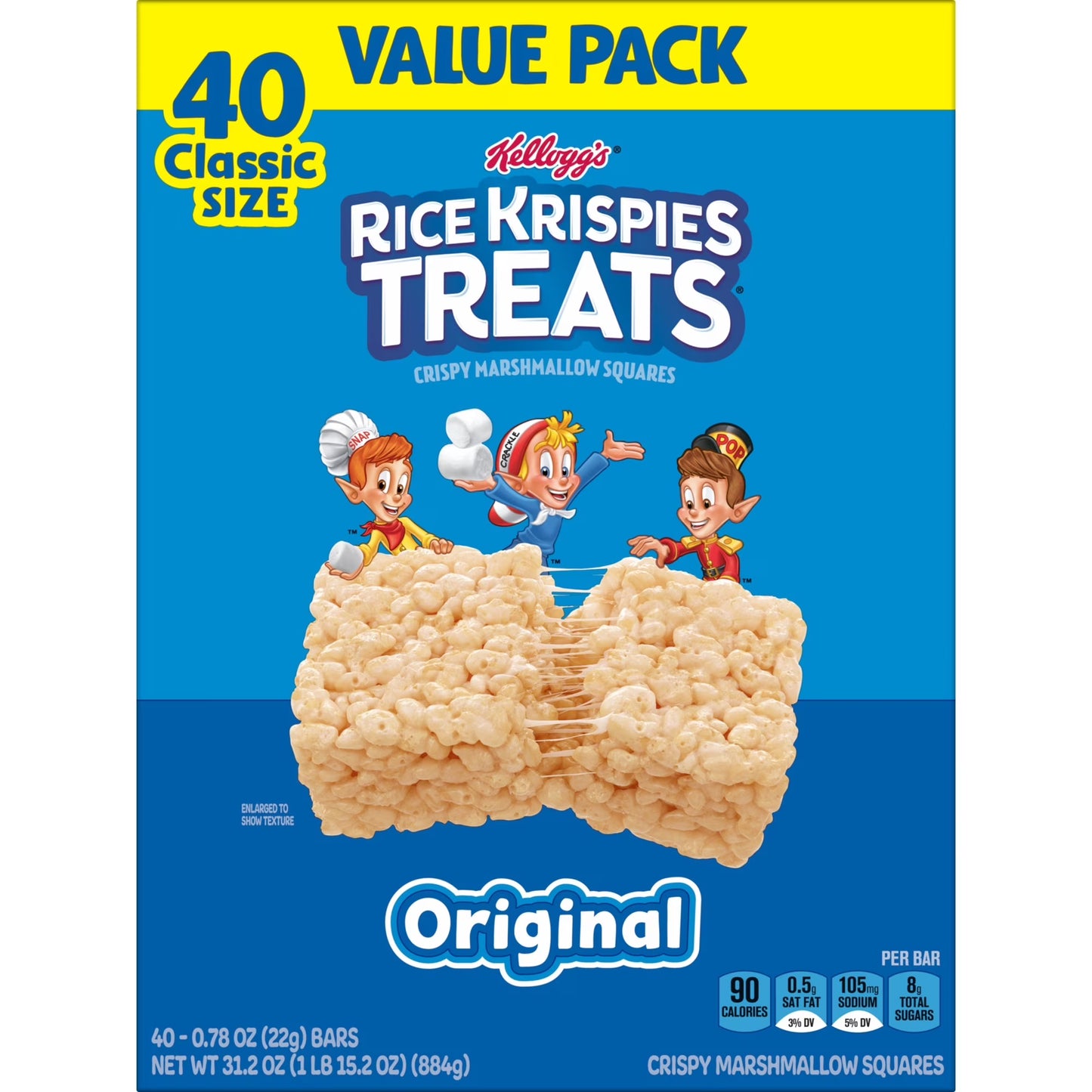 Rice Krispies Treats Original Chewy Crispy Marshmallow Squares, Snacks Value Pack, 31.2 oz, 40 Count