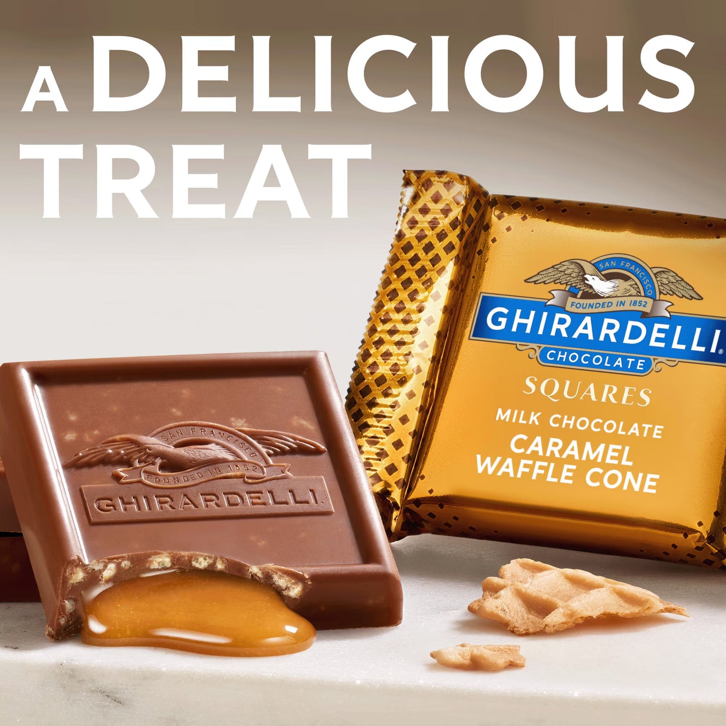 GHIRARDELLI Milk Chocolate Candy SQUARES with Caramel Waffle Cone Filling, 5.2 oz Bag