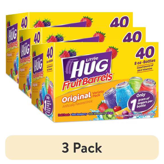 Little HUG Fruit Barrels, Original, Shelf Stable Kids Drinks Variety Pack, 40 Count, 8 fl oz Bottles( 3 pack)