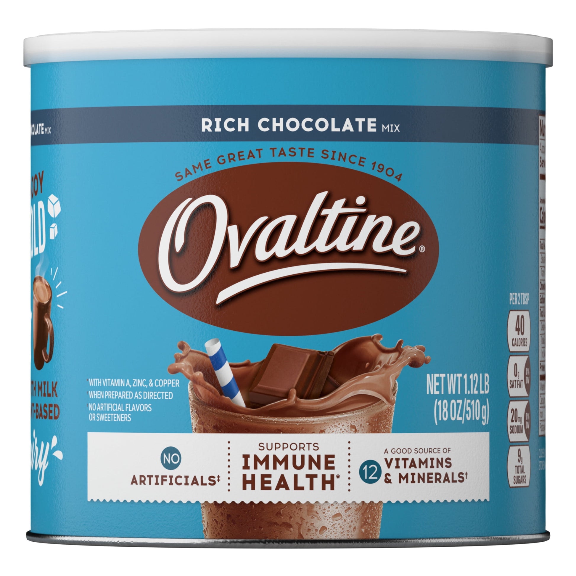 Ovaltine Rich Chocolate Powdered Stir In Drink Mix for Hot and Cold Milk, 18 oz, 46 Servings