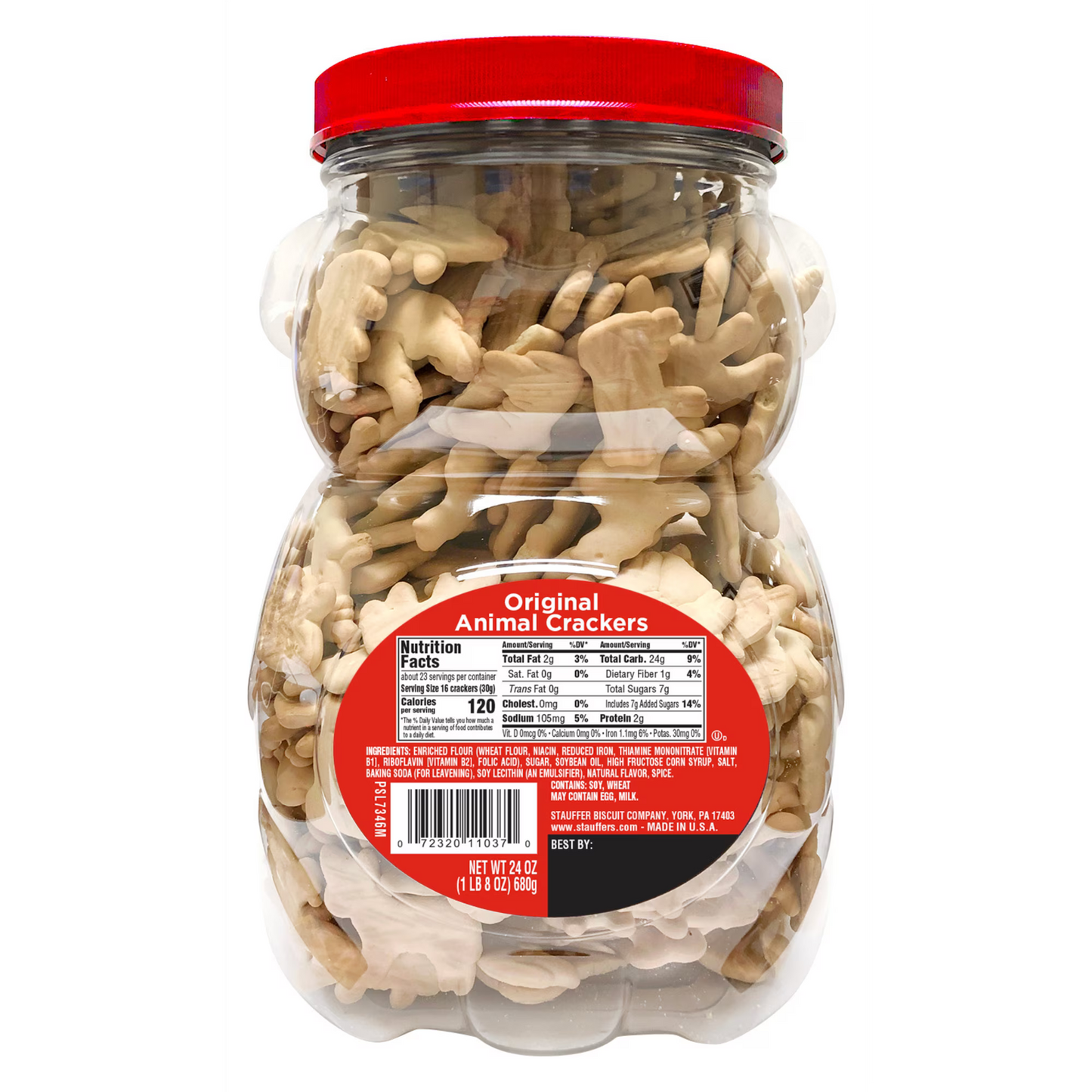 (pack of 2)Stauffer's Simply Animals Original Animal Crackers, Fun Kid Snacks, 24oz Resealable Family Size Bear Jug