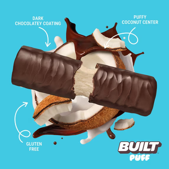 (3 pack) BUILT Puff Protein Bar, Coconut, 17g Protein, Collagen, 140 Calories, 4 Count Box, 1.41 oz Bars