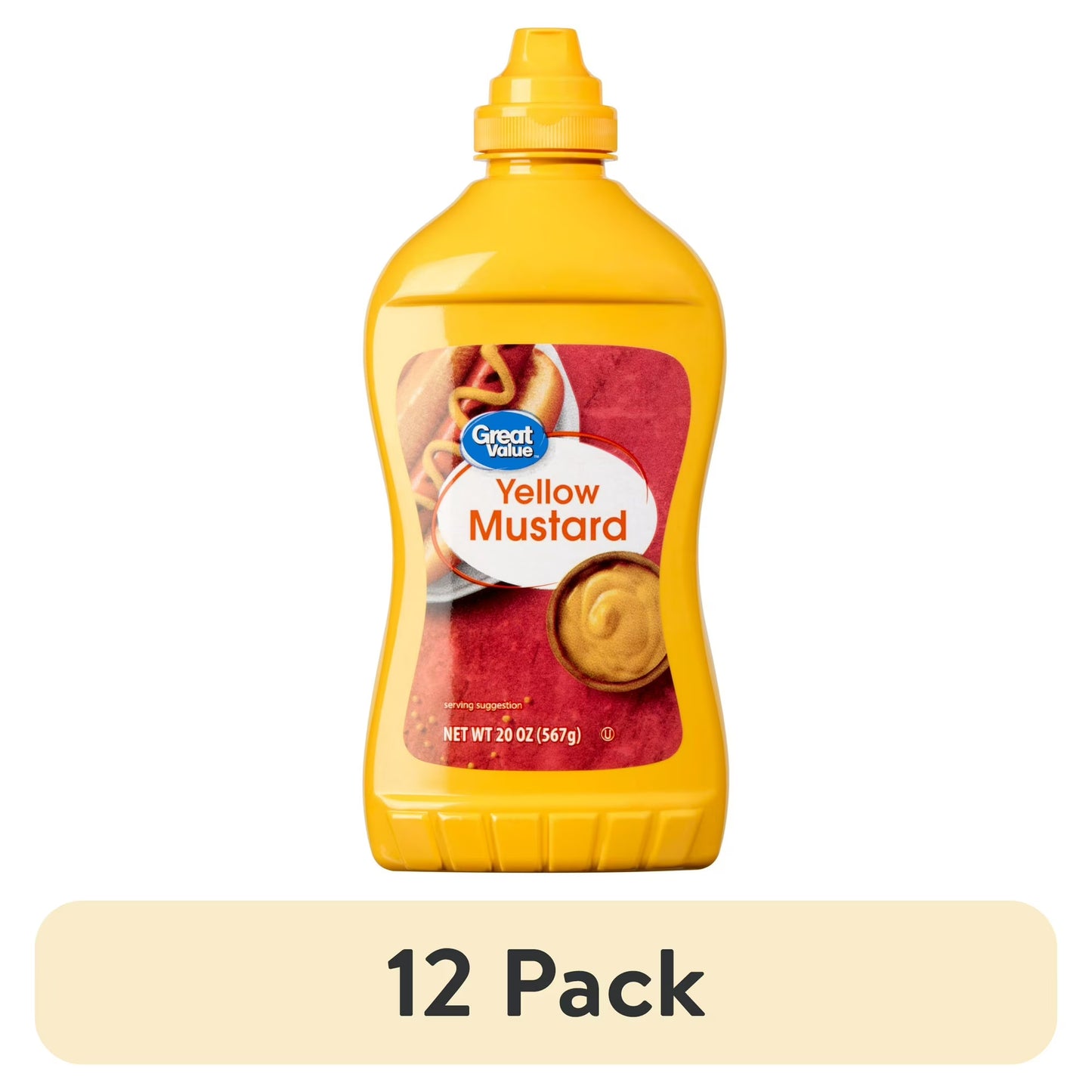 (12 pack) Great Value Yellow Mustard, 20 oz Squeeze Bottle