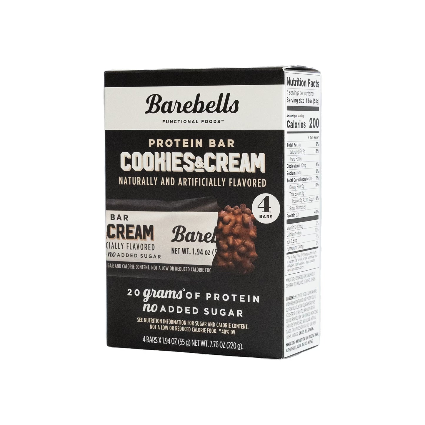 Barebells Protein Bars with 20g High Protein, 1.9oz Bars, Cookies & Cream - 4 Count