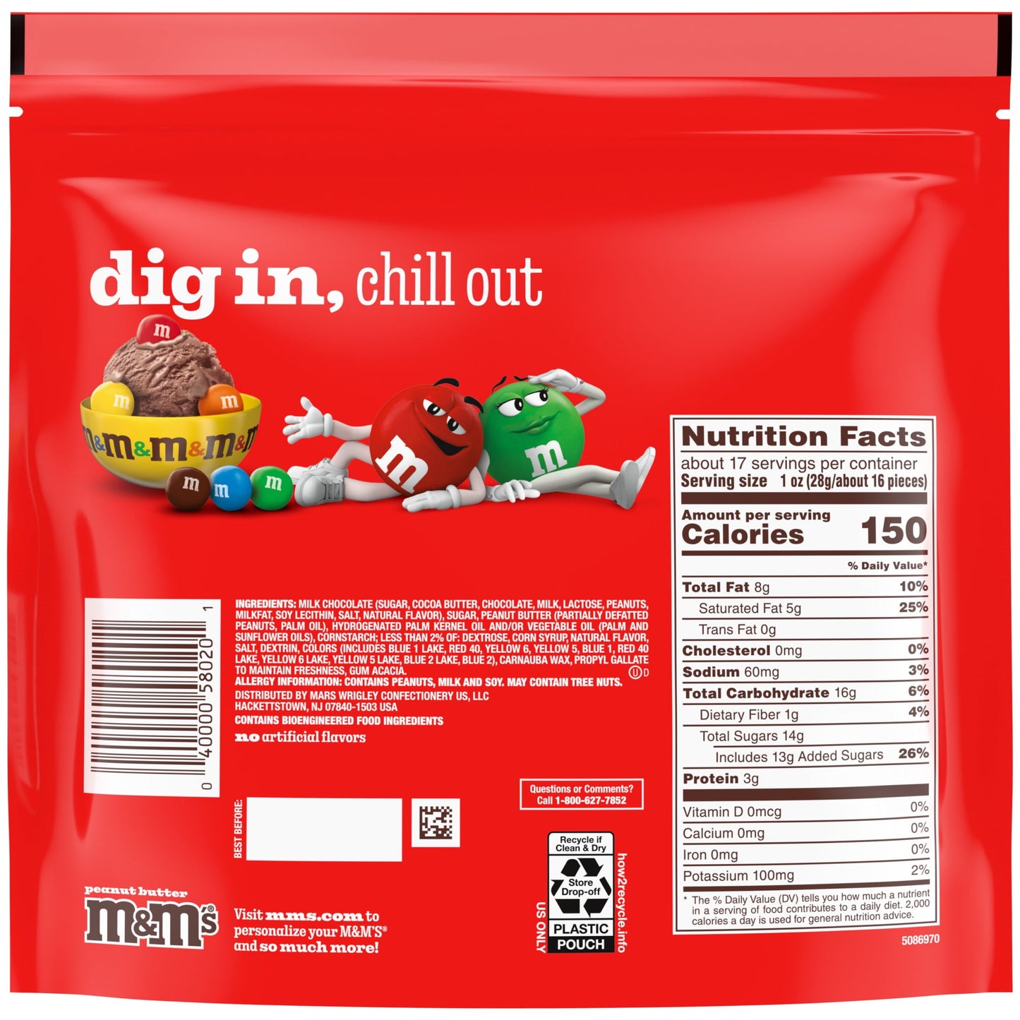 M&M's Peanut Butter Chocolate Candy, Family Size - 17.2 oz Bulk Bag