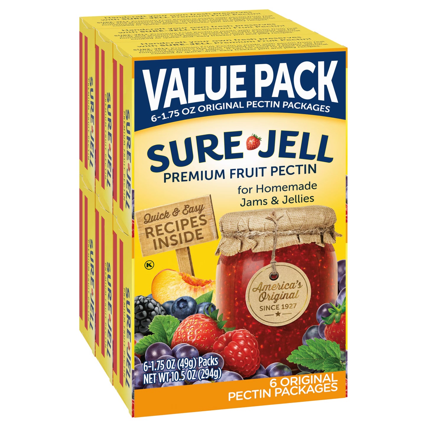Sure-Jell Original Premium Fruit Pectin for Homemade Jams & Jellies Value Pack, 6 ct Box, 1.75 oz Packs