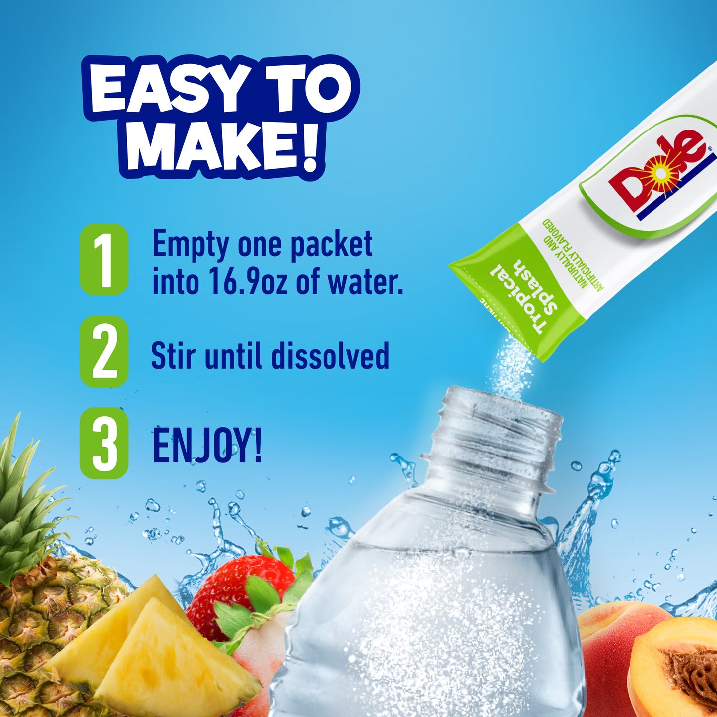 (3 pack) Dole Powder Drink Mix Variety Pack, Tropical, Peach Mango & Strawberry Pineapple, Sugar-Free, 30 Ct
