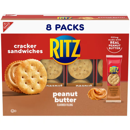 (3 pack) RITZ Peanut Butter Sandwich Crackers, Lunch Snacks, 8 Snack Packs (6 Crackers Per Pack)