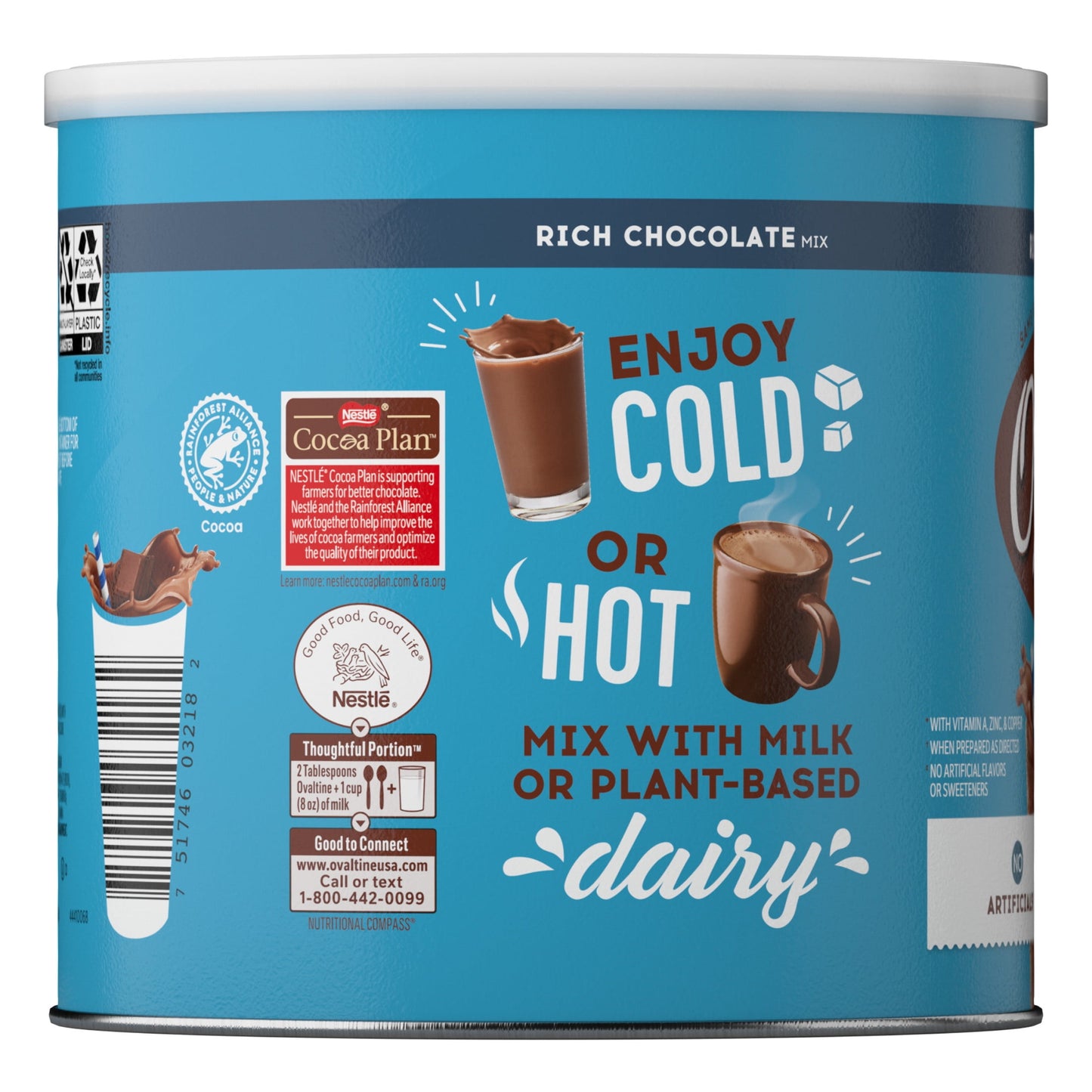 Ovaltine Rich Chocolate Powdered Stir In Drink Mix for Hot and Cold Milk, 18 oz, 46 Servings
