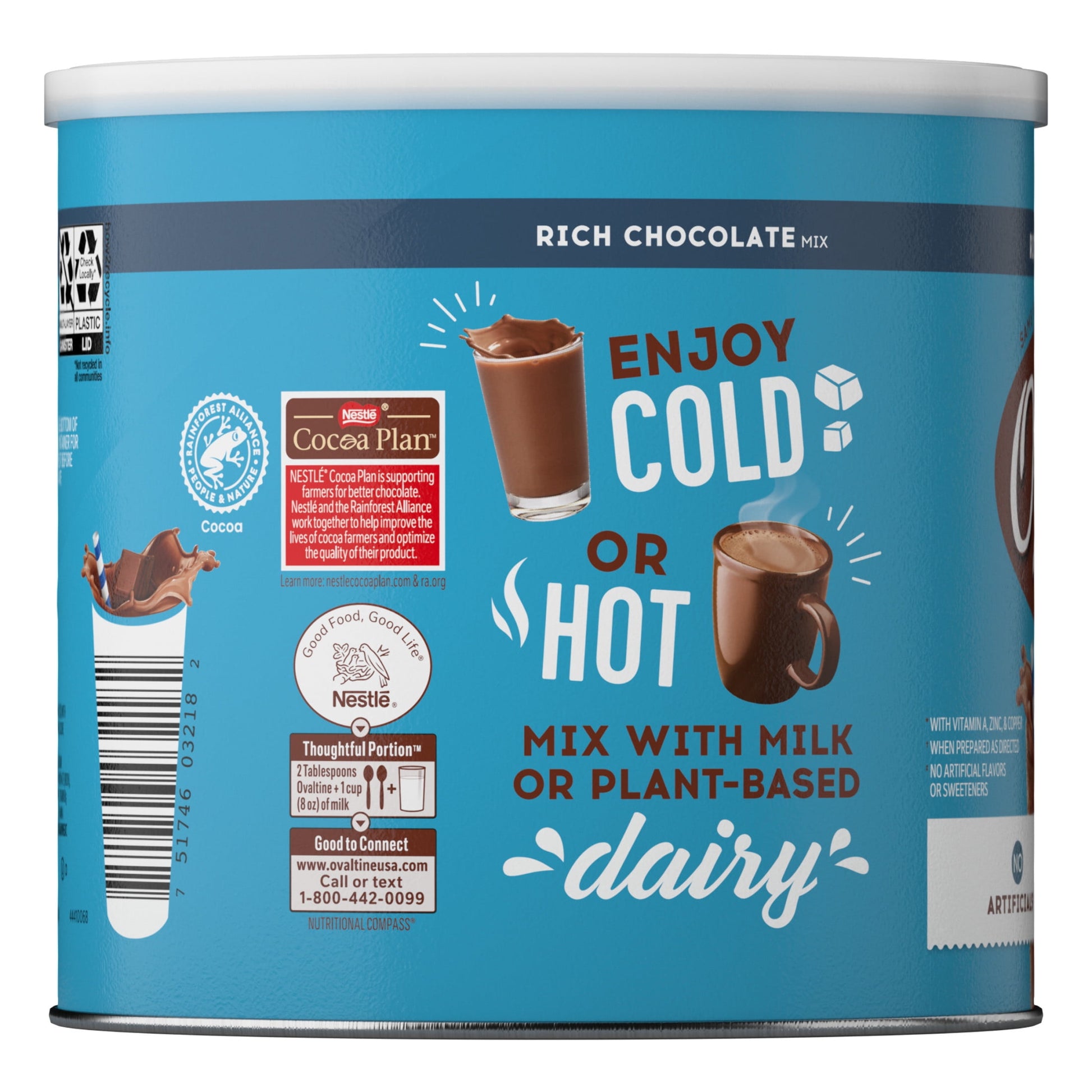 Ovaltine Rich Chocolate Powdered Stir In Drink Mix for Hot and Cold Milk, 18 oz, 46 Servings
