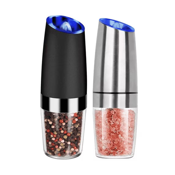 2 Piece Set Electric Salt and Pepper Grinder Set , Adjustable Coarseness Mill Grinders Stainless Steel