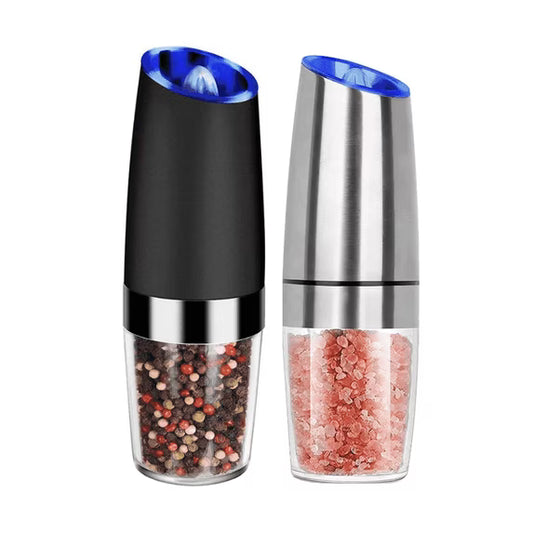2 Piece Set Electric Salt and Pepper Grinder Set , Adjustable Coarseness Mill Grinders Stainless Steel