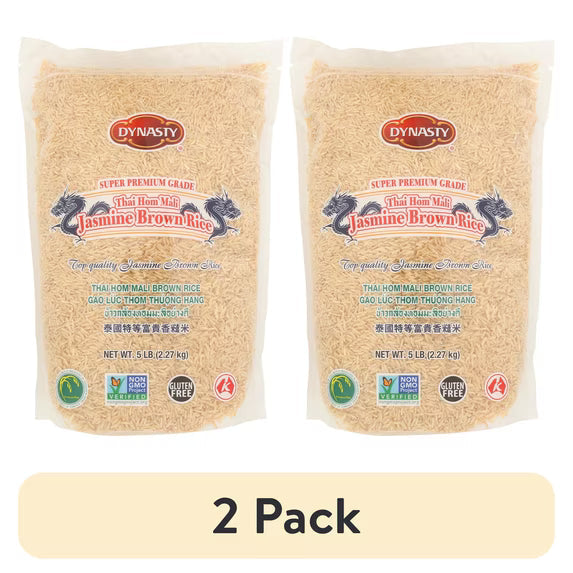(2 pack) Dynasty Non-GMO, Gluten-Free, Super Premium Grade Jasmine Brown Rice, 5 lb, 1 Count