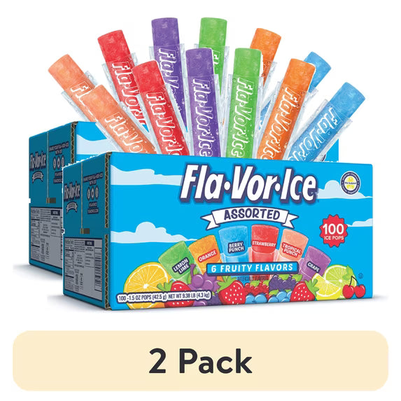 (2 pack) Fla-Vor-Ice Assorted Gluten-Free Freezer Ice Pops, 1.5 oz, 100 Count