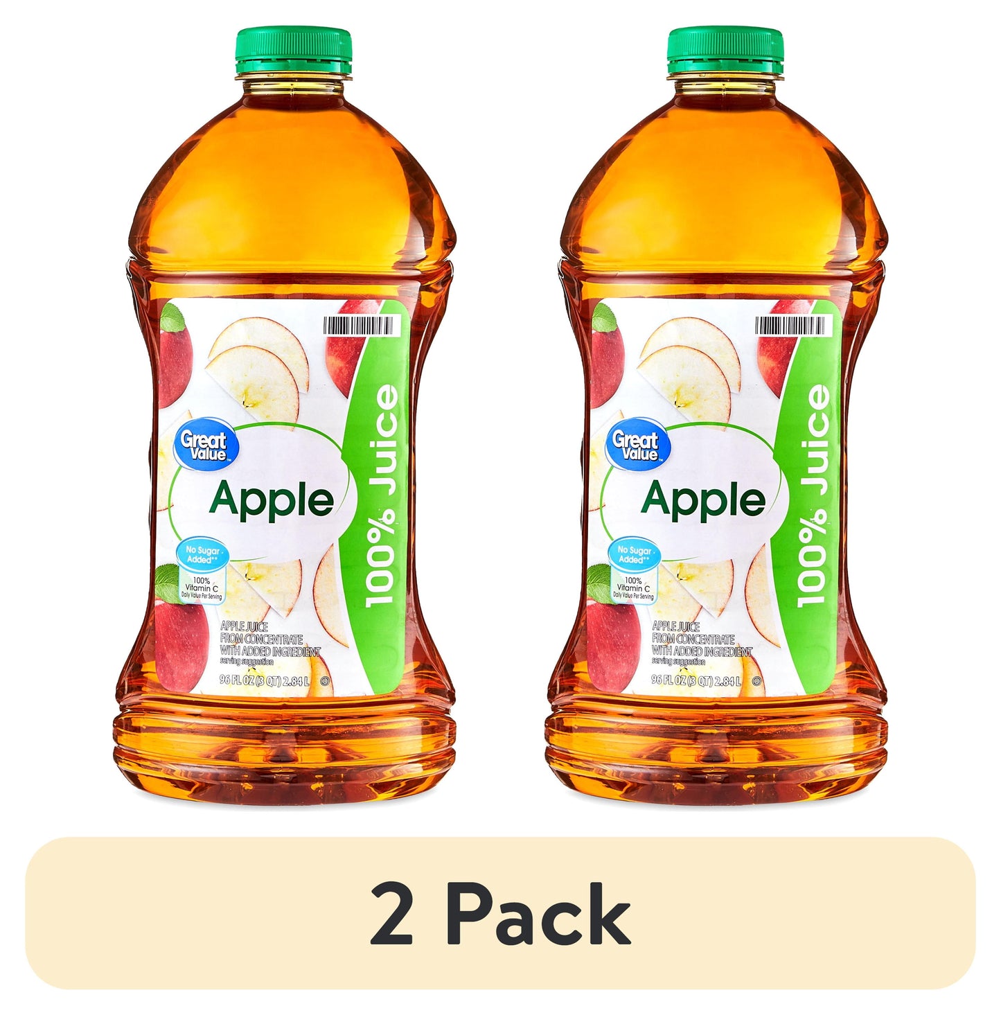 (2 pack) Great Value 100% Apple Juice, 96 fl oz