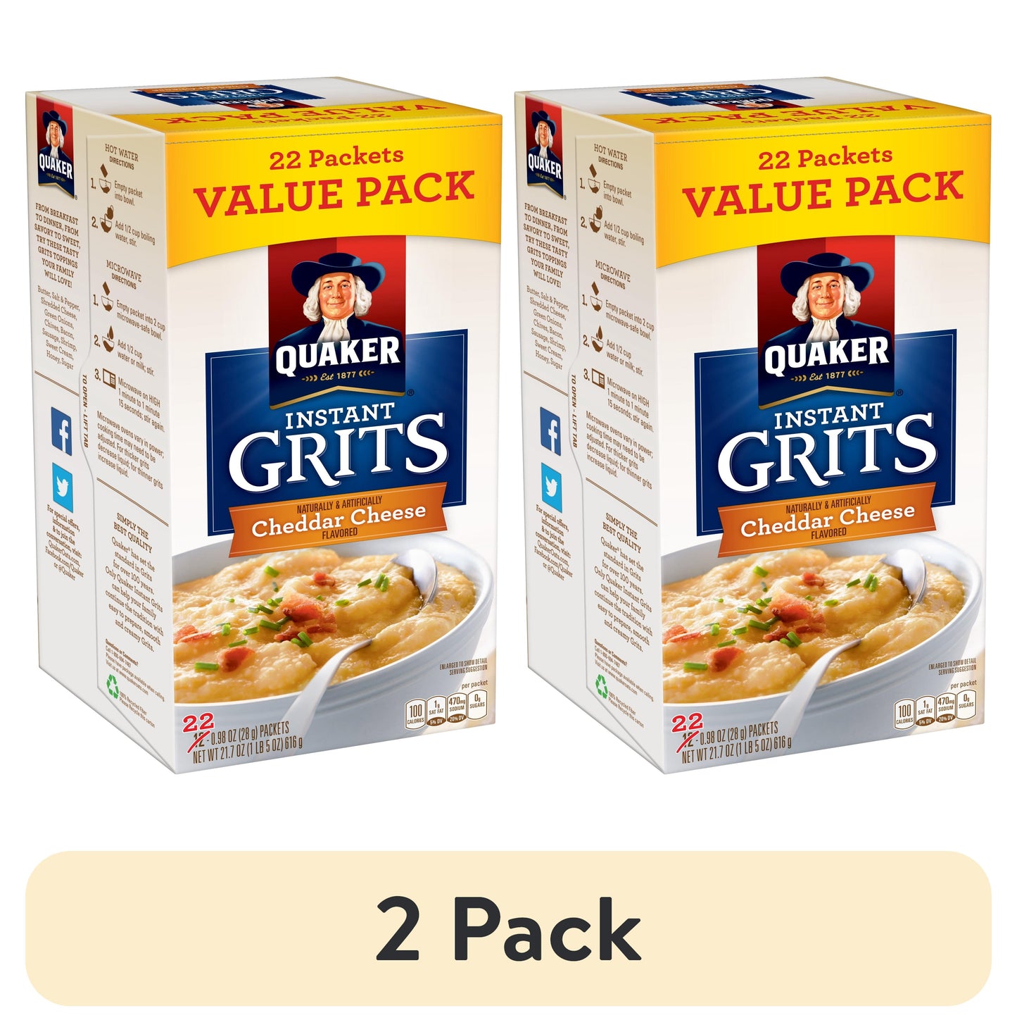 Quaker Instant Grits Cheddar Cheese Naturally Flavored, 0.98 oz 22 Count Box