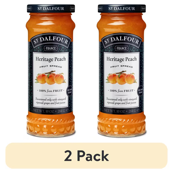 (2 pack) St Dalfour Heritage Peach Fruit Spread, 100% from Fruit, Vegan & Gluten Free, 10 oz Jar