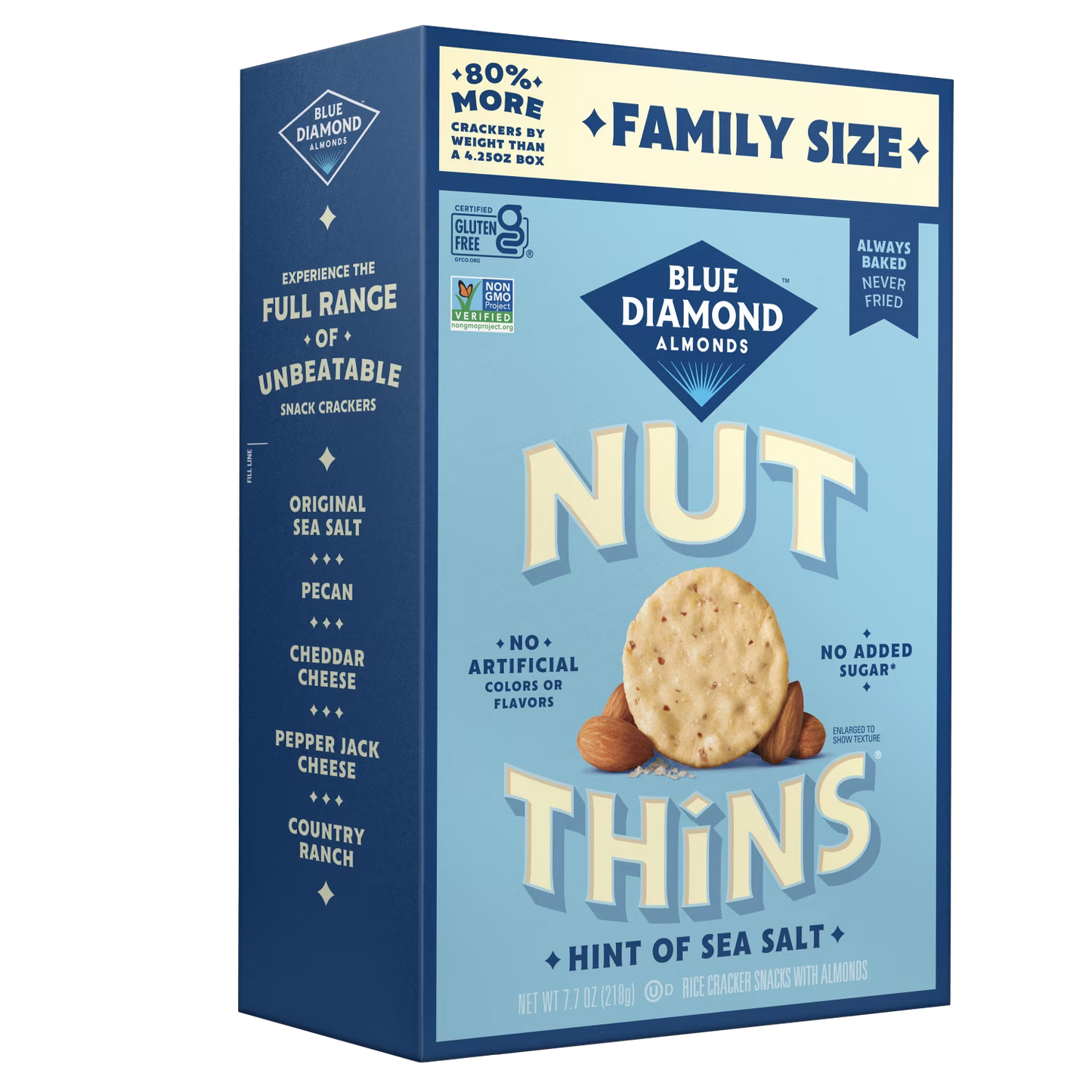 Blue Diamond Almond Nut-Thins Crunchy Rice Crackers, Baked, 7.7 oz, Shelf Stable, Gluten Free, Cardboard Box