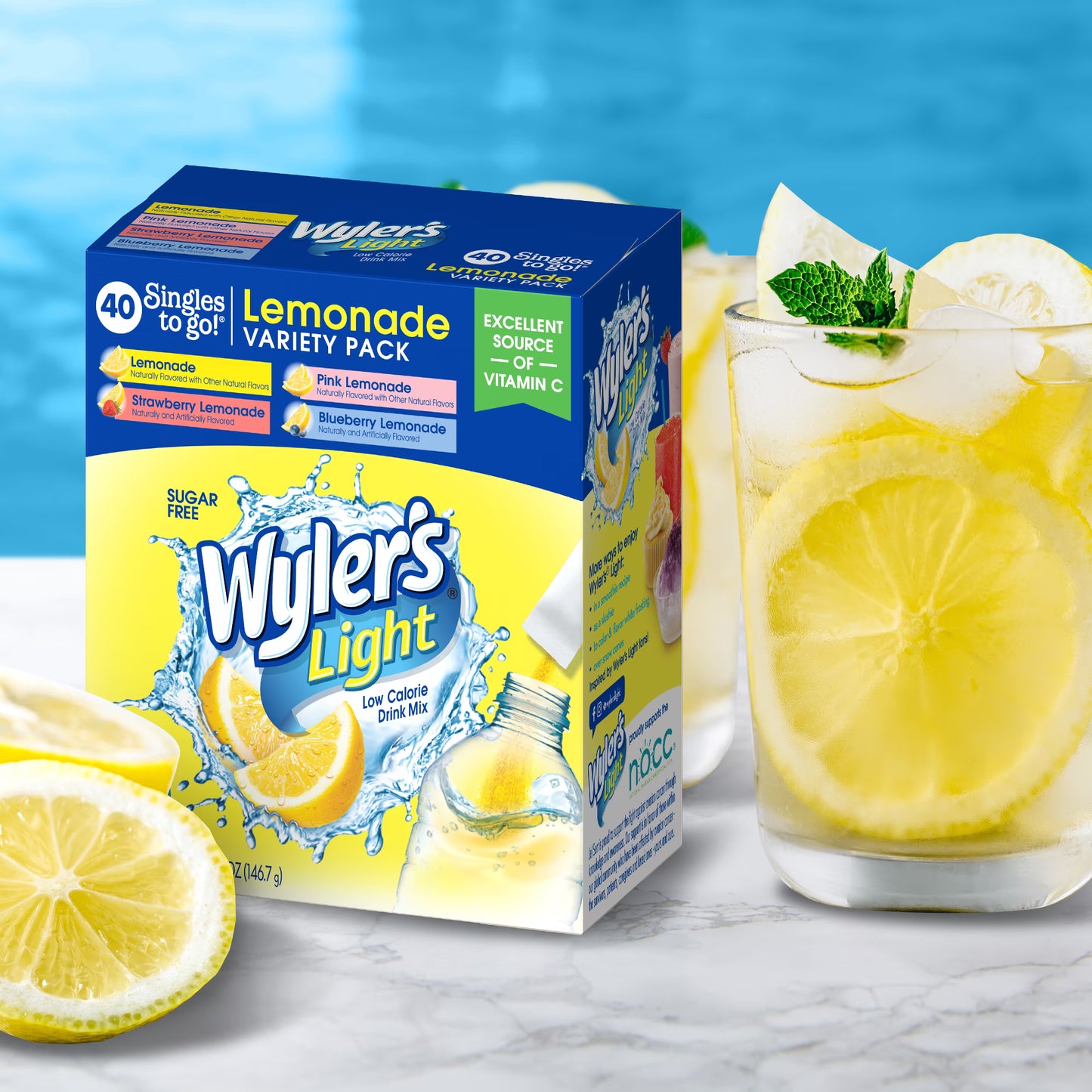 Wyler's Light Lemonade Powder Mix, Singles To Go Variety Pack, 4 Flavors, 40 Count (Pack of 2)