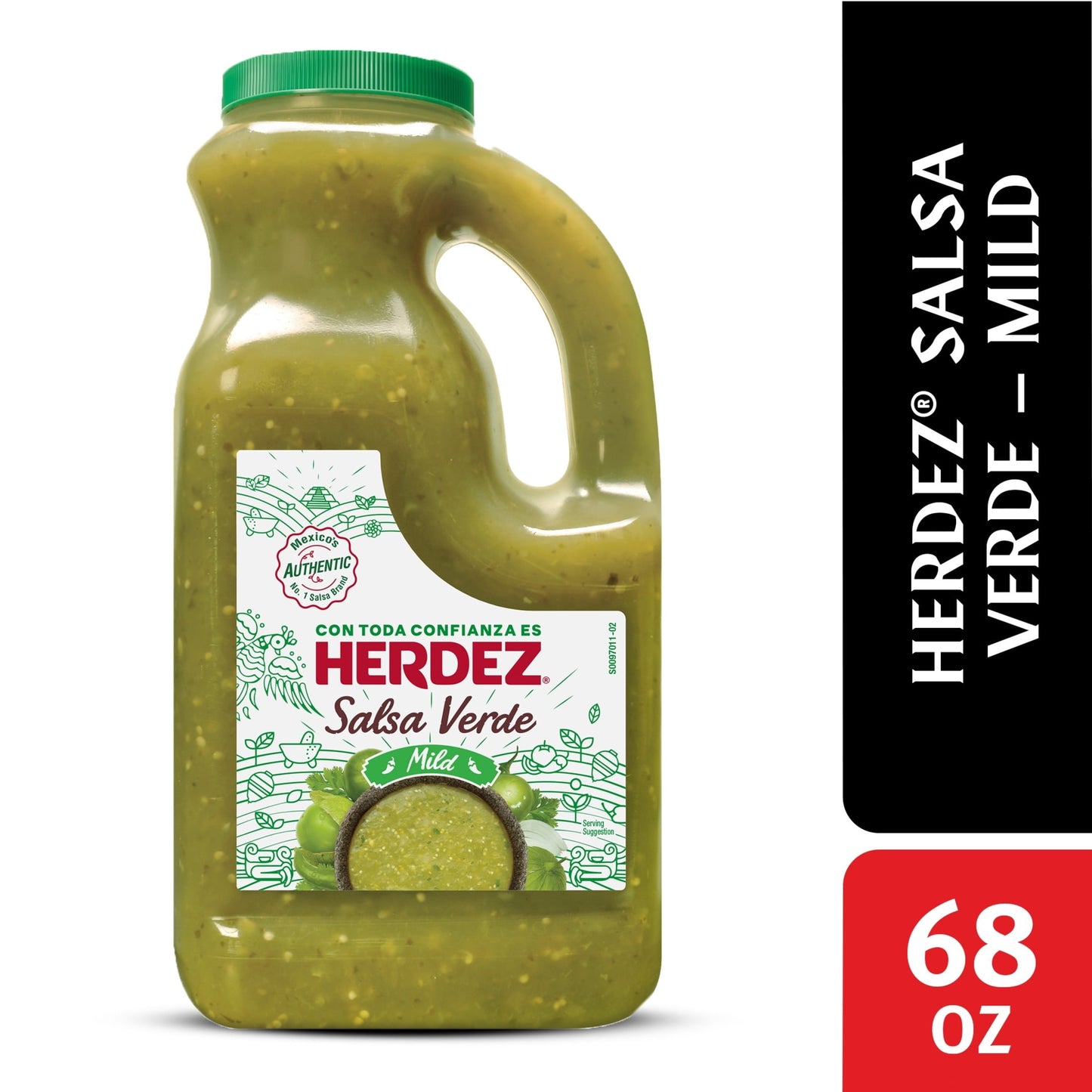 HERDEZ Salsa Verde Mild, Tortilla Chip Dip, Shelf Stable, Large 68 oz Plastic Jug