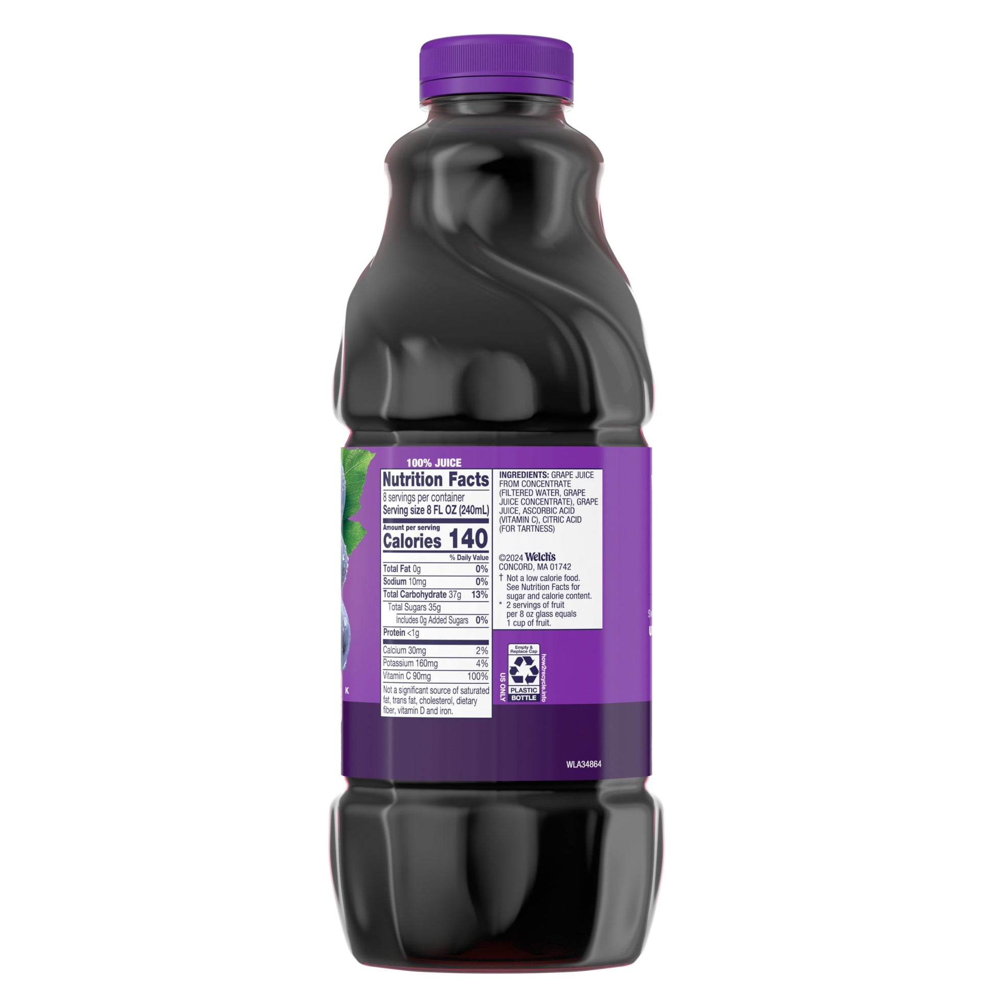 Welch's 100% Grape Juice, Concord Grape, 64 fl oz Bottle
