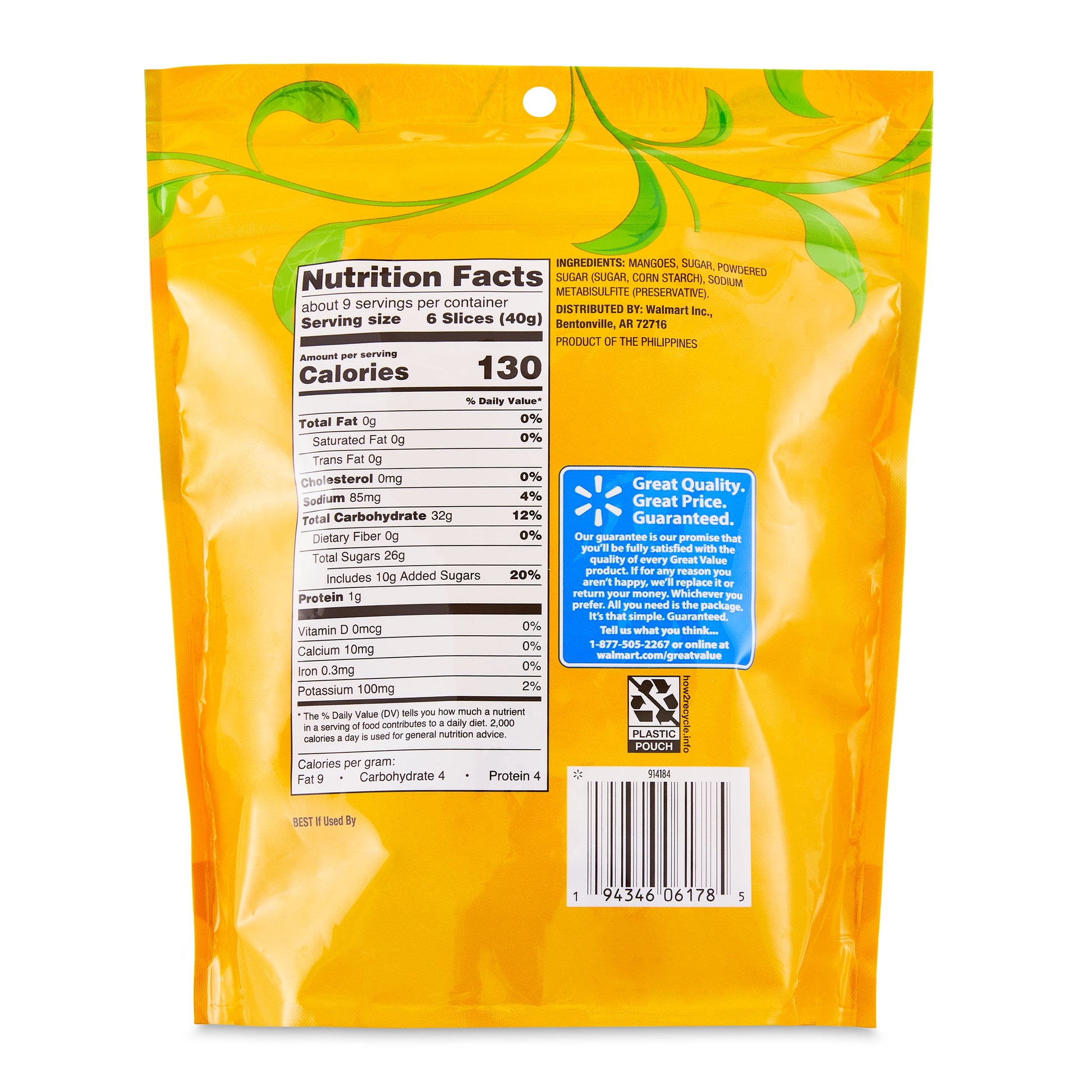 SWEETENED MANGO GREAT VALUE BAG 12 OZ