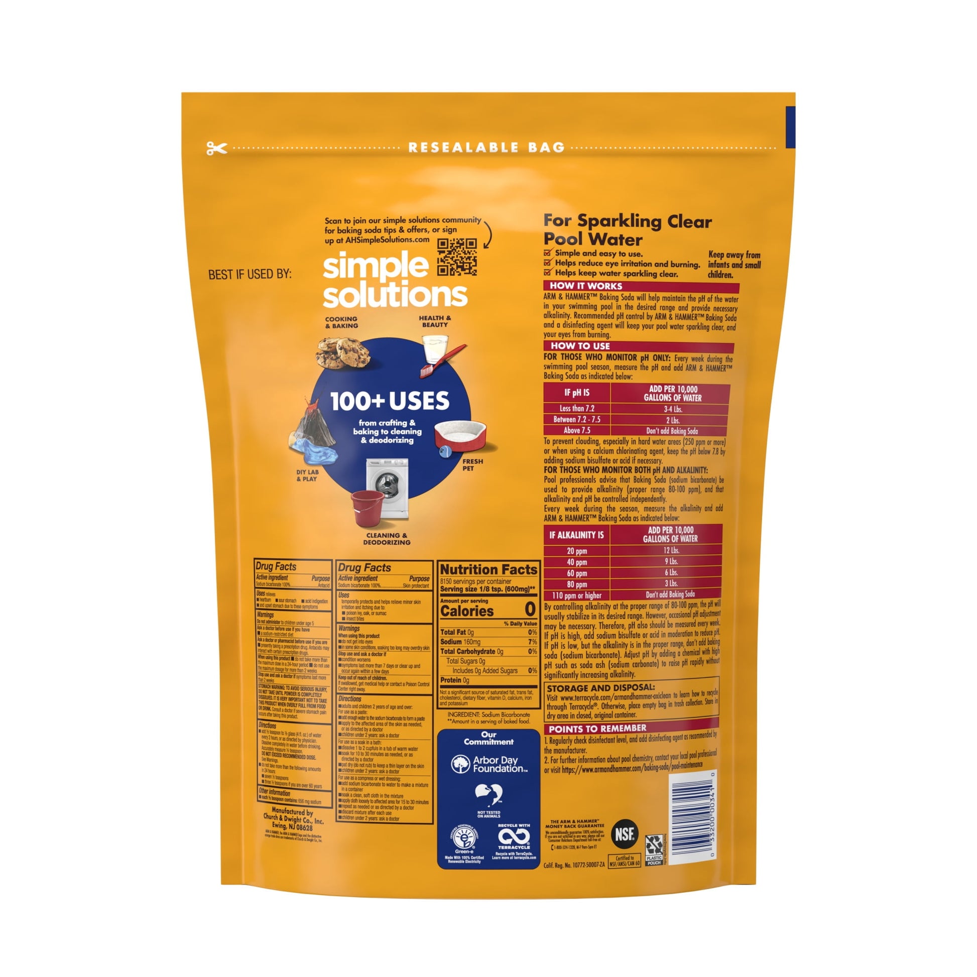 ARM & HAMMER Pure Multi-Purpose Baking Soda for Pool, Cleaning, and Deodorizing, 10.8 lb Bag