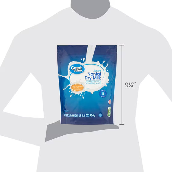 ( pack of 2)Great Value Instant Nonfat Dry Milk, 25.6 oz Bag, Makes 8 Quarts