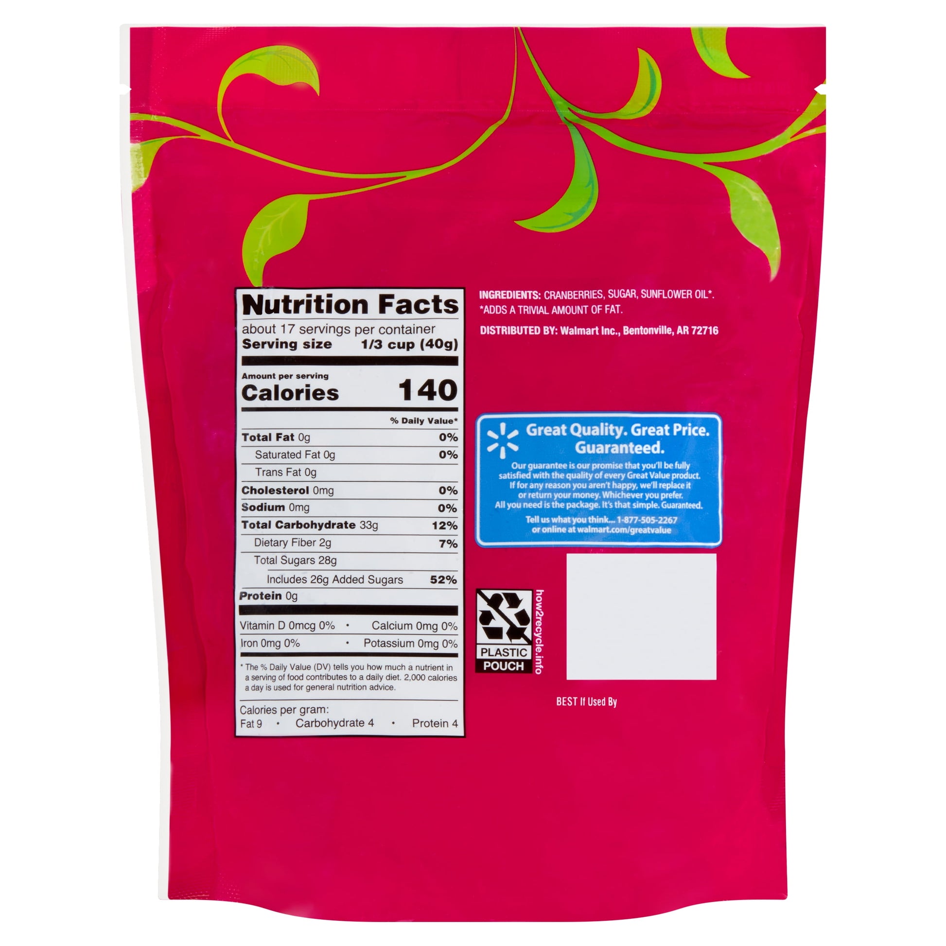 Great Value Sweetened Dried Cranberries, 24 oz