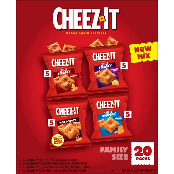 (pack of 4)Cheez-It Variety Pack Baked Snack Crackers, Lunch Snacks, 20 Count
