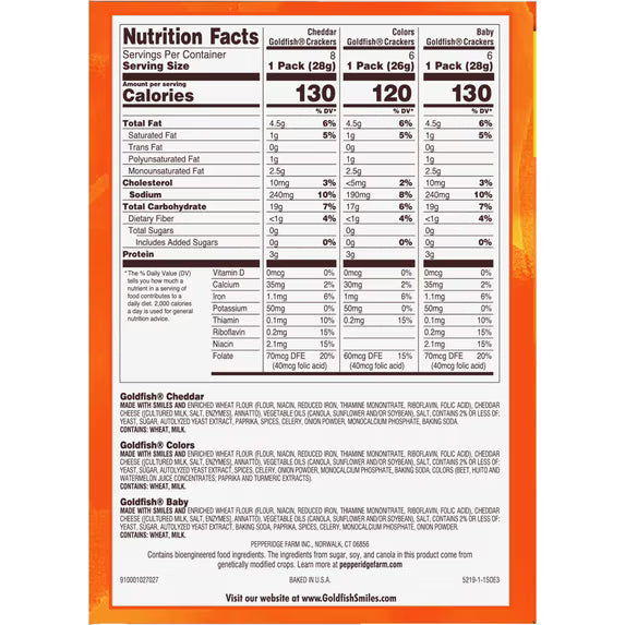 Goldfish Family Faves Crackers, Cheddar, Colors and Baby Crackers Snack Pack, 0.9 oz, 20-Count Variety Pack Box( 2 pack)