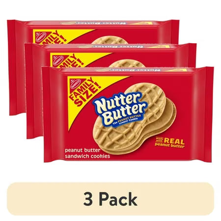 NUTTER BUTTER Double Nutty Peanut Butter Sandwich Cookies, Family Size, 15.27 oz( 3 pack)