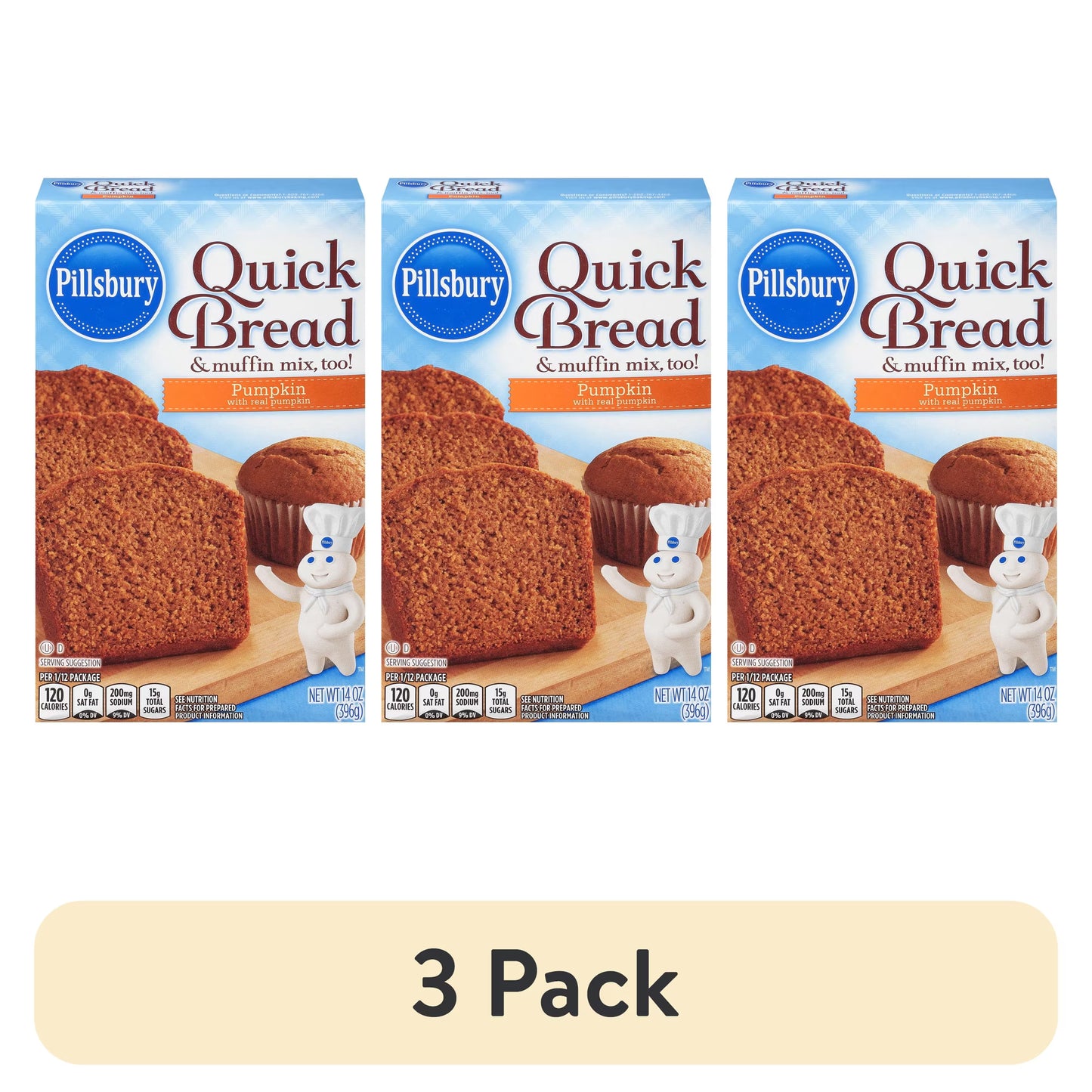 (3 pack) Pillsbury Pumpkin Quick Bread and Muffin Mix, 14 oz Box