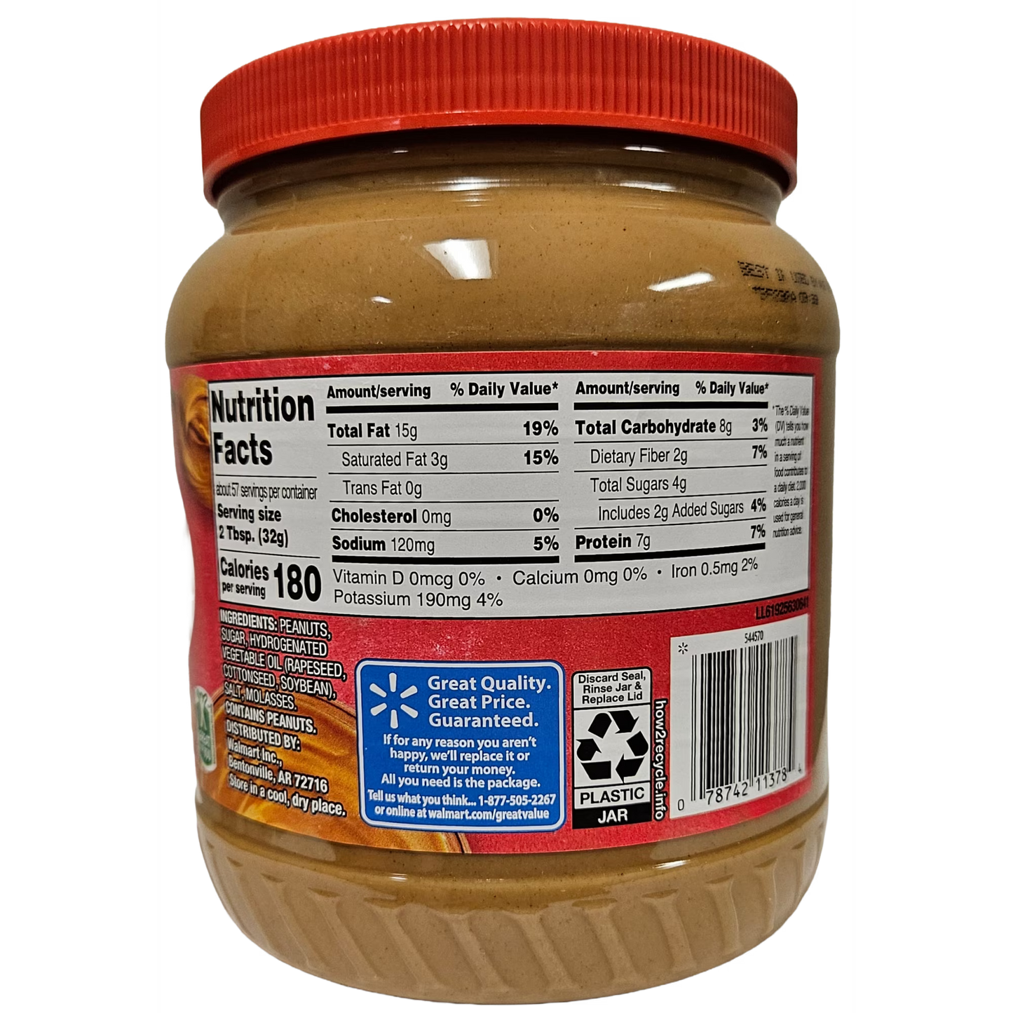 (3 pack) Great Value Creamy Peanut Butter, 64 oz