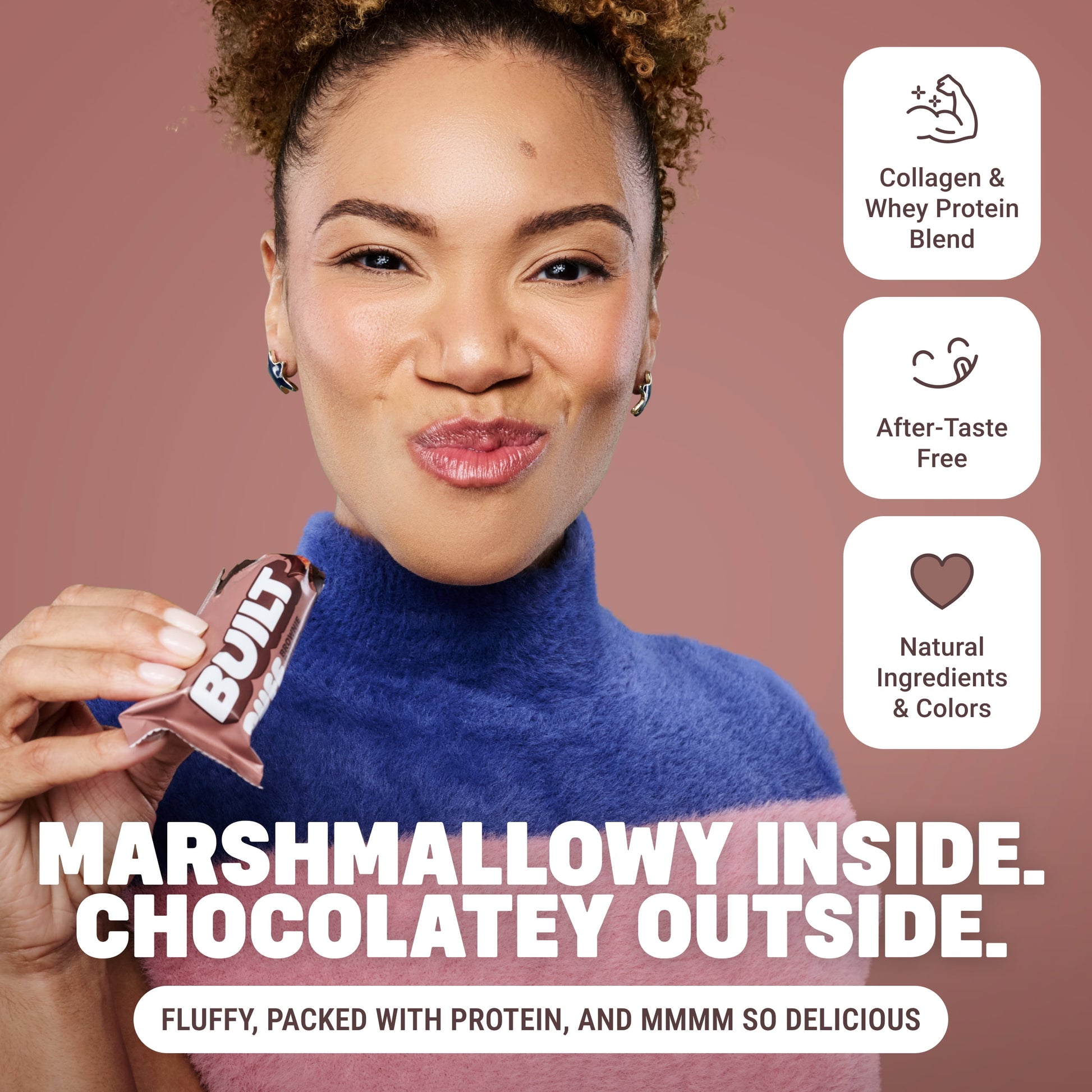 BUILT Puff Protein Bar, Brownie Batter, 17g Protein, Collagen, 140 Calories, 4 Count Box, 1.41 oz Bars