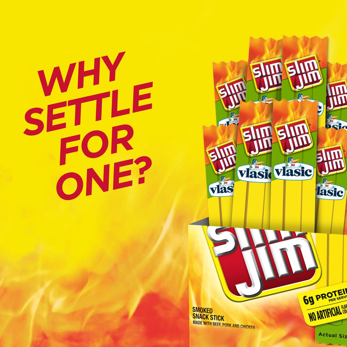 Slim Jim Smoked Jerky Snack Sticks, Vlasic Dill Pickle Flavor, 6g Protein Per Serving, 0.28 oz. (26-Count)