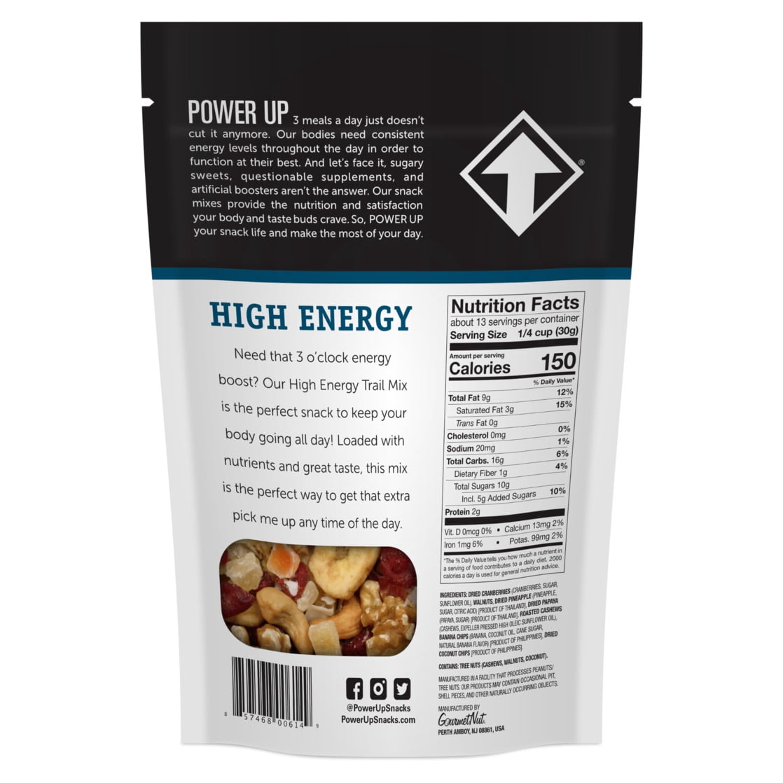Power Up Trail Mix High Energy 14oz, Gluten Free, Vegan, Non-GMO